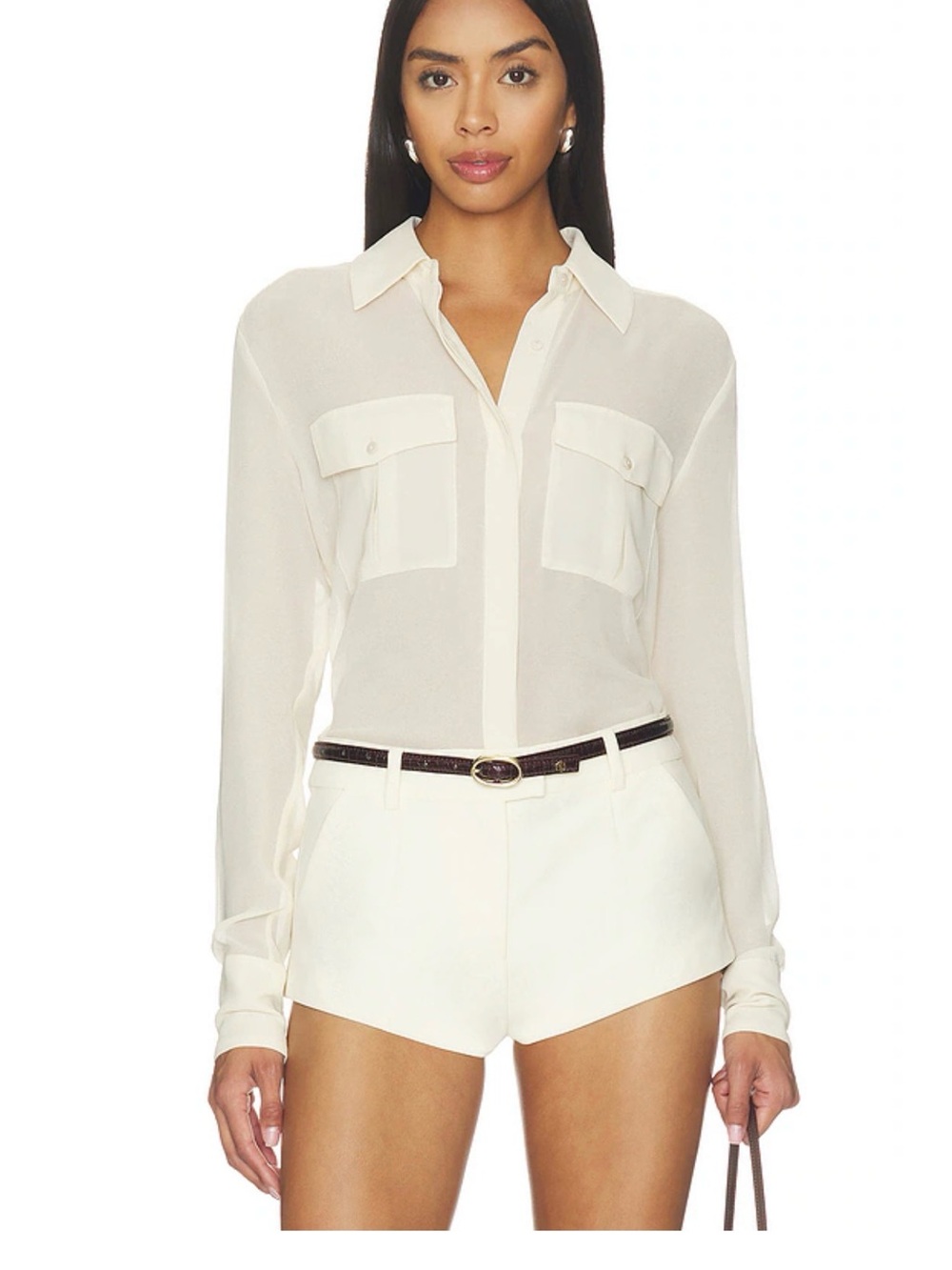 NICHOLAS Cream Sheer Button-Down Blouse